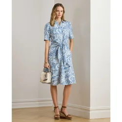 Vestido midi camisero anudado de manga corta