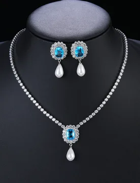 Fashion Crystal Cubic Zirconia Pearl Pendant Necklace Earrings Set Women Jewelry Bridal Wedding Accessories CN10867 - Aliexpress - FashionsVida