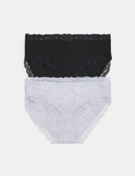 Slip hipster in cotone con pizzo 2 confezioni - multicolor