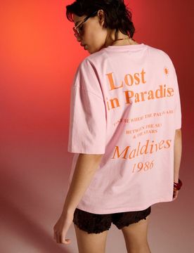 T-shirt in cotone con stampa sul retro - rosa pastello