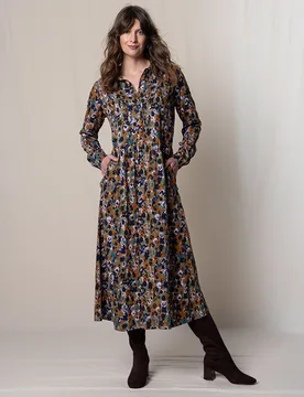 Seasons Floral Ikat Dress - Olive - Lily & Me - FashionsVida