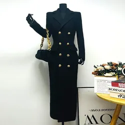 Luxury High Quality Melange Long Wool Coat Women Slim Trench Coat New Elegant Waist-cinching Outerwear Professional Women's Wear