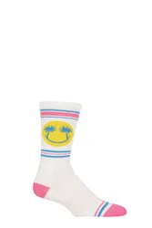 Pair Happy Palms Cotton Socks Multi One Size - White - Size: One Size