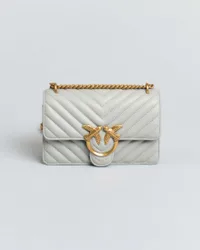 Borsa Mini Love Bag One Chevron in pelle color perla con fibbia Love Birds dorata e tracolla