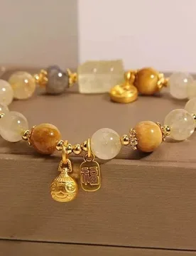 Natural golden rutilated quartz crystal , exquisite gold-swallowing beast brooch bracelet - Aliexpress - FashionsVida