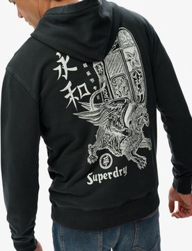 Superdry Herren Baumwolle Grafikdruck Tokyo Narrative Hoodie In Lockerer Passform, Schwarz & Weiß - Größe: S