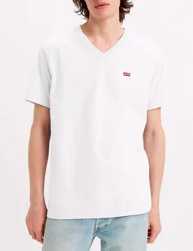 T-shirt bianca mezza manica con scollo a V e logo batwing piccolo - Levis - FashionsVida