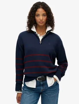 Superdry Damen Strickpullover mit Halbem Reißverschluss Navy - Größe: 38 - 79.99 - FashionsVida