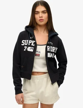 Superdry Damen Verkürzte Athletic Essentials Relaxed Kapuzenjacke Navy - Größe: 34 - 79.99 - FashionsVida