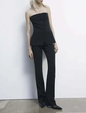 Pantalone slim nero a vita bassa in tessuto crêpe - Patrizia pepe - FashionsVida