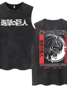Anime Attack on Titan Eren Jaeger Vintage Washed Tank Tops Men Women Manga Oversized Sleeveless T Shirts Men's Fashion T-shirts - Aliexpress - FashionsVida