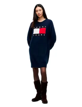 Robe Courte à Manches Longues Dw0dw23315 Dark Blue XS