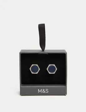 M&S Hexagonal Cufflinks Silver male - M&S - FashionsVida