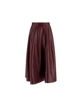 Midi falda con efecto cuero rojo oscuro XS