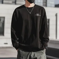 Spring Autumn Men's New Pullover O-Neck Spliced Printed Letter Fashion Solid Color Loose Casual All-match Long Sleeve Tops