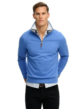 Sweat à Demi-zip Essential Pique Chambray Blue XL - Superdry - FashionsVida
