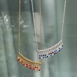 Artistic necklace blue and pink drip glaze color tassels pendant necklace Fashionable Bohemian clavicle chain