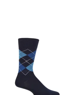 Mens 1 Pair Edinburgh Virgin Wool Argyle Socks Navy / Blues 6.5-11 Mens - Blue - Size: 6.5-11 Mens - Burlington - FashionsVida