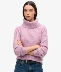 Superdry Damen Angerauter, Gerippter Pullover mit Ausschnitt in Knautschoptik Lila - Größe: 38-40