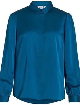 Blusen Noos Ellette Satin Shirt - Moroccan Blue Fr 34;Fr 36;Fr 38;Fr 40;Fr 42 Female - Vila - FashionsVida