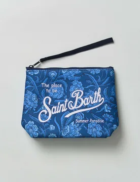 Pochette Aline blu indaco in neoprene con stampa floreale - MC2 SAINT BARTH - FashionsVida