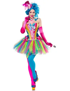 Lady Candy Clownskostüm für Damen bunt - female - SWEET RETRO REVIVAL - FashionsVida