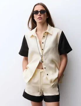 Pure Flax Linen Contrast Resort Shorts Ivory Mix female - Autograph - FashionsVida