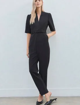 Women's Forever Structured Crepe Belted Jumpsuit in Black Size: 8 - Black - Size: 8 - Karen millen - FashionsVida