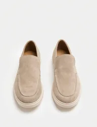 Wide Fit Suede White Sole Slip On Loafers Stone male