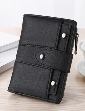 Billetera vintage de mujer de talla corta, de color negro, con múltiples tarjetas, monedas, hebilla y remaches - como regalo para hombres. Cartera, m - Shein - FashionsVida