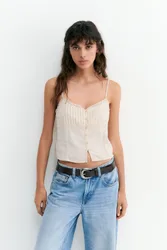 Linen Blend Camisole Top (Size: )