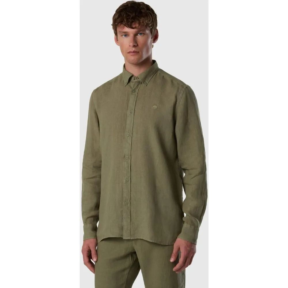 Camisa de hombre en lino con botón en cuello - North Sails - FashionsVida