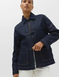 Cotton Lyocell Blend Denim Tie Front Jacket Medium Indigo female
