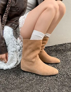 Arden Furtado Autumn Cow suede Increased Internal Short boots Round toe slip-on Middle heel Modern boots Large size boots - Aliexpress - FashionsVida