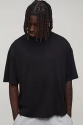 Mens Basic Oversized Boxy Crew Neck T-Shirt - Black Cotton - Size X-Small