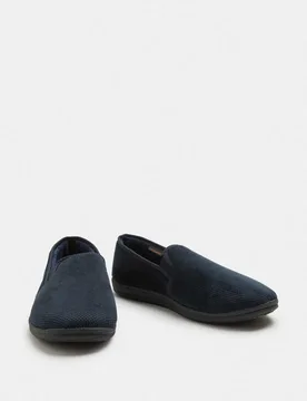 Velour Slippers with Freshfeet™ Navy male - M&S - FashionsVida