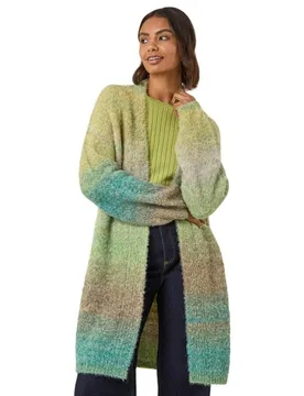 Womens Ombre Longline Knit Cardigan - Green - Size 14 Uk - Roman - FashionsVida