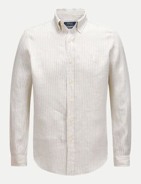 Polo Leinenhemd mit Streifenmuster Weiß XL