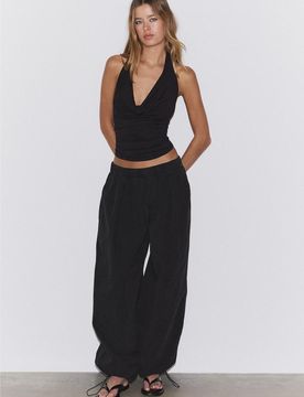 Drapiertes Neckholder-Top Schwarz M