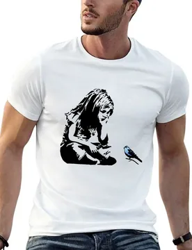 Banksy Canvas Print Girl With Bluebird T-Shirt t shirts for man graphic vintage man t shirt summer man t shirt cotton T-shirt - Aliexpress - FashionsVida