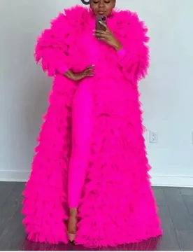 Tulle Long Women Jacket Full Sleeves Fluffy Ruffles Tiered Tulle Women Coat Outfit Open Front Long Robe custom plus size - Aliexpress - FashionsVida
