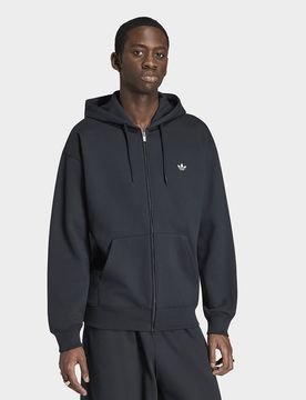 Mens FELPA CON CAPPUCCIO E ZIP INTEGRALE TREFOIL ESSENTIALS LOOSE - Nero, nero nero Uomo taglia 2XL