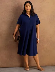 Collared Midi Shirt Dress Navy female