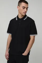 Herren Regular Fit Poloshirt mit Kontraststreifen aus Piqué Black Größe XS