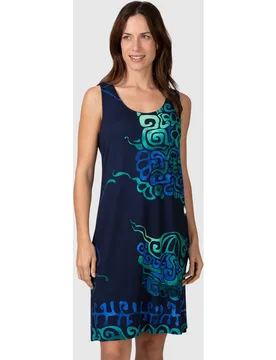 Vestido de playa corto sin mangas con estampado gráfico - Massana - FashionsVida
