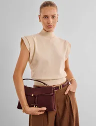 Faux Suede Shoulder Cross Body Bag Cherry Red female