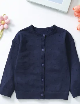 Cárdigan de punto de unicolor para niñas, diseño elegante de patrón hueco, versátil para el hogar, salidas o regalo de Eid al-Adha - Shein - FashionsVida