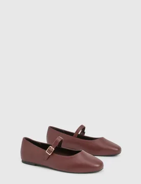 Womens Wide Fit Mary Jane Ballet Flats - Wine - Size 5 Wide Fit (Uk Shoe) - Boohoo - FashionsVida