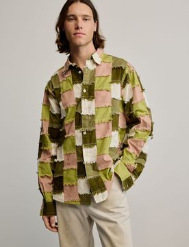 Camisa cuadros patchwork, Hombre, Algodon, Verde, S