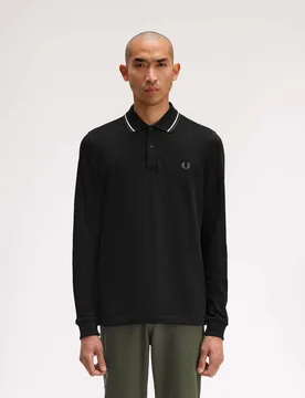 Polo manica lunga nera con bordino bianco e militare - Fred perry - FashionsVida
